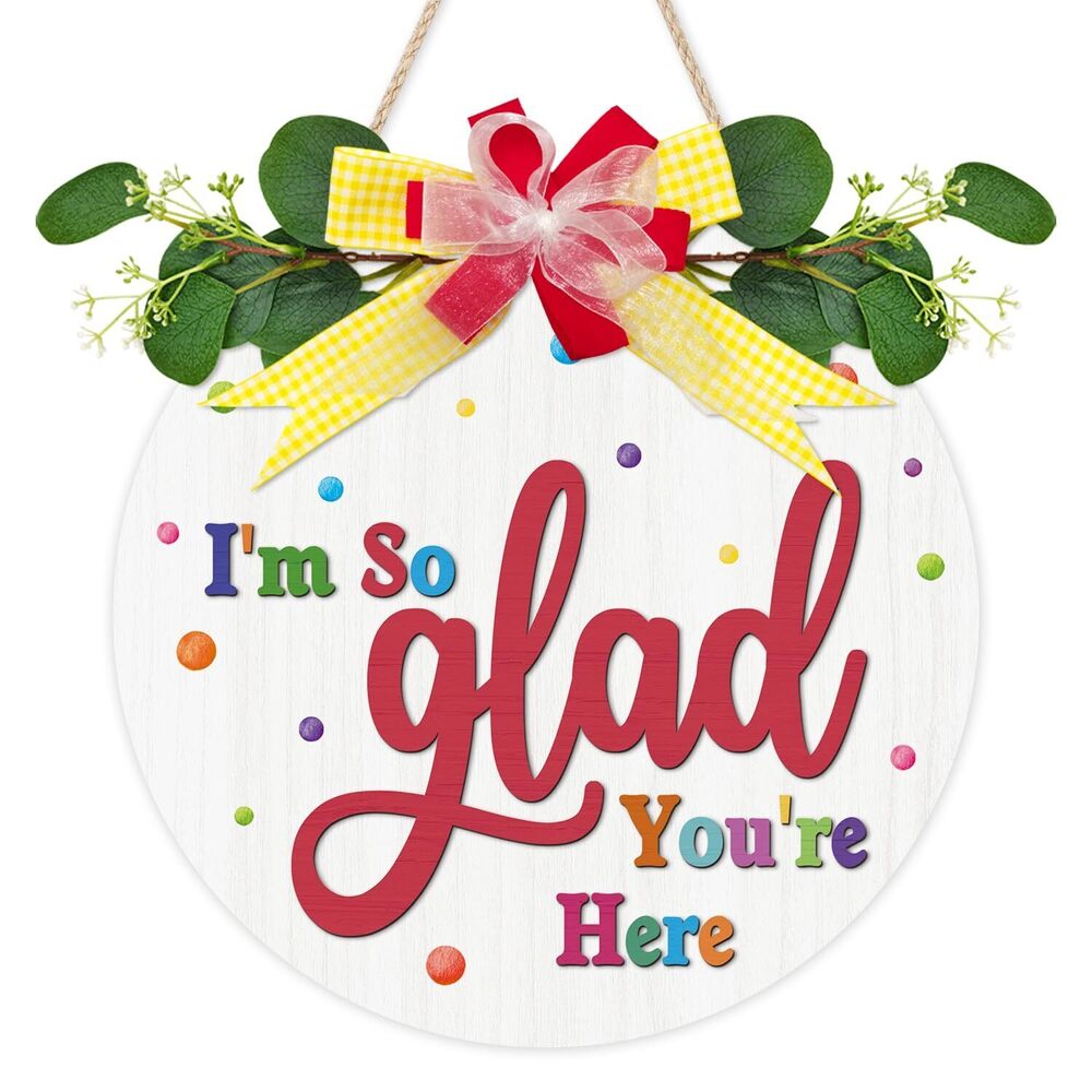4709 Colorful 3D I'm So Glad You're Here Door Sign12"x12", Wooden Classroom - Picture 1 of 7